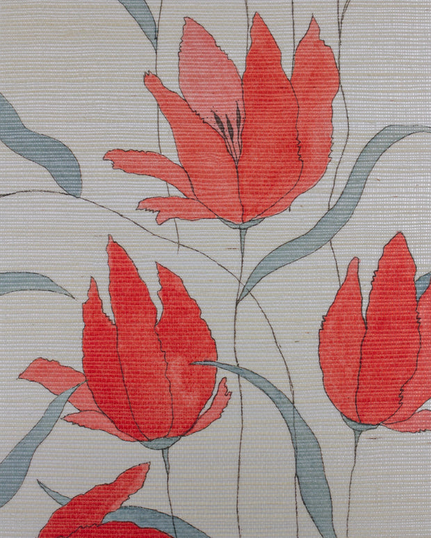 Vintage Red Wallpaper – Parrot Tulip | Pearlescent Grasscloth