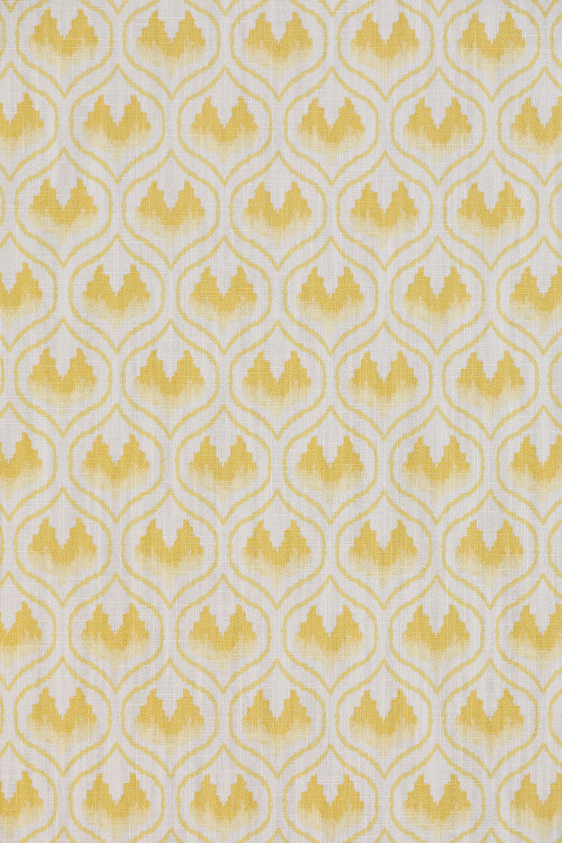 Mustard Ikat Heart Fabric – Cotton Linen, 140cm, 2.25"x3.6" Repeat