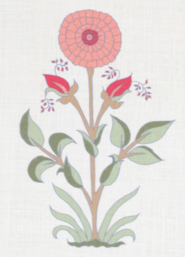 Large Marigold Fabric – Clover/Wedgwood/Ruby on Natural/Oyster, 54" Wide