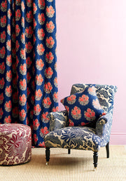Cameo Navy Linen Fabric – 100% Linen, 56" Width, H 8.7” x V 5.5” Repeat