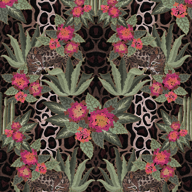 Fuschia Ocelot Lantana Linen Fabric - 54" Width, 27" x 35" Repeat | SupplyShowroom