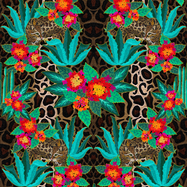 Scarlet Ocelot Lantana Linen Fabric - 54" Width, 27" x 35" Repeat | SupplyShowroom