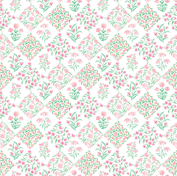 Petal Pink Patchwork Floral Wallpaper – Elegant Clay Coated Design