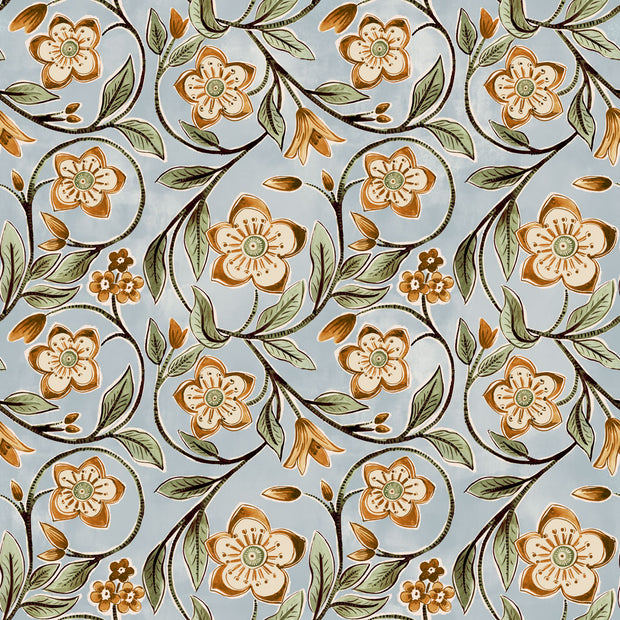 Blue & Rust Wallpaper by Vines | 27” Clay Coated Single Roll