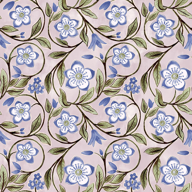 Lilac & Cornflower Wallpaper by Vines | 27” Clay Coated Roll