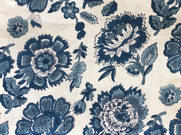 Indigo on Ivory Peonies with Love Fabric - Cotton Linen Blend | Supply Showroom