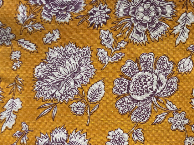 Saffron on Natural Tibetan Flower Fabric - Cotton Linen Blend | Supply Showroom