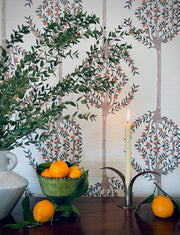 Vermillion Wallpaper – Orange Grove | Pearlescent Grasscloth