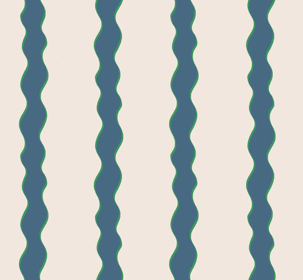  Day Blue Scroll Stripe Fabric – 100% Linen, 144cm Width