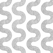 A wallpaper pattern featuring a geometric squiggle dot design in black and white. Black & White Squiggle Dot Wallpaper – Non Woven Fibre | 5–7 Week Lead