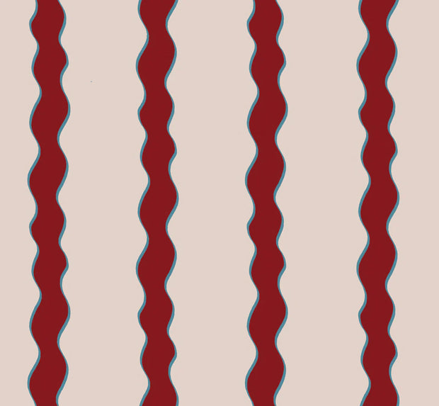 Scroll Stripe Crimson Fabric – 100% Linen, 144 cm Width