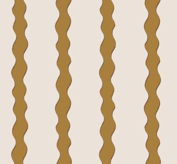 Scroll Stripe Saffron Fabric – 100% Linen, 144 cm Width