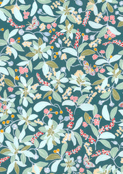A wallpaper with a floral pattern featuring various colors including beige, blue, green, orange, pink, and red. Sophia Wallpaper – Elegant Floral Pattern with Refined Modern Style