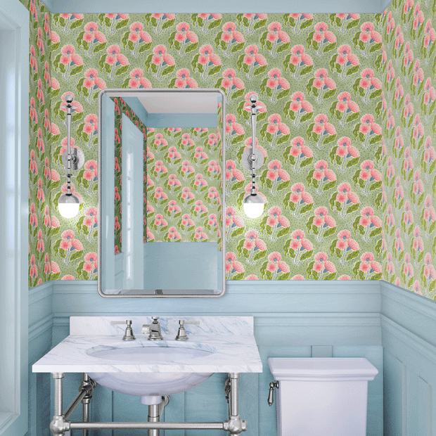 Green & Pink Wallpaper by Thistle | 27” Clay Coated Single Roll