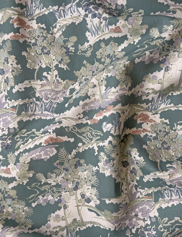 Jadeite La Poursuite Fabric – 100% Linen, 56" Width, 13.5" x 25.4" Repeat, Half Drop Match