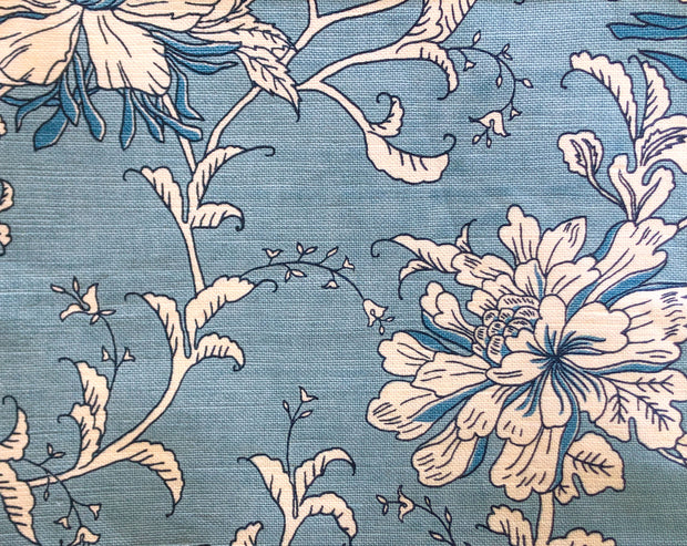 Indigo on Ivory Tibetan Flower Fabric - Cotton Linen Blend | Supply Showroom