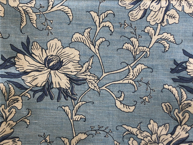 Indigo on Natural Tibetan Flower Fabric - Cotton Linen Blend | Supply Showroom