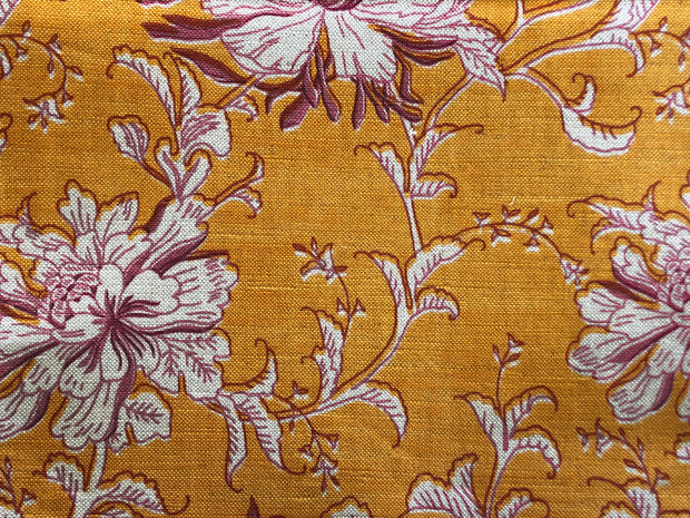 Saffron on Natural Tibetan Flower Fabric - Cotton Linen Blend | Supply Showroom