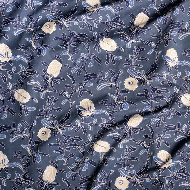 Indigo Silver Banksia Fabric - 56" Width, 18" x 13.5" Repeat | SupplyShowroom