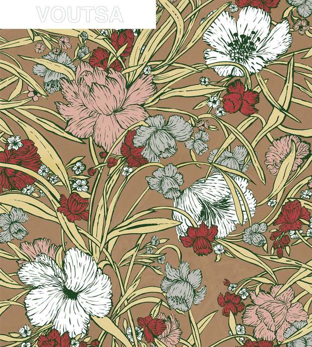 Khaki Everyday Blooms Wallpaper | Premium Clay Coated Roll for Designs