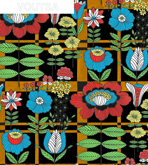 Technicolor Plaid Blooms Wallpaper – Vibrant Clay Coated Design