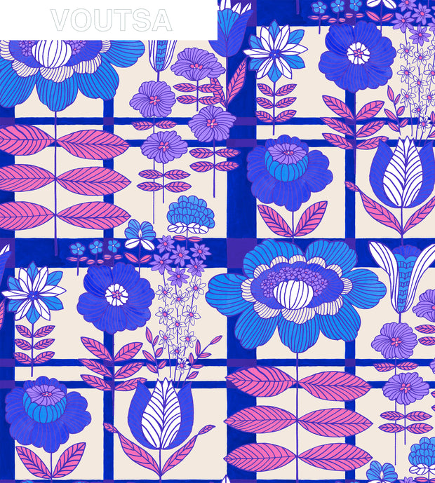 Ultraviolet Plaid Blooms Wallpaper – Elegant Clay Coated Design