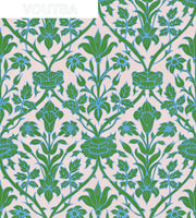 Blue and Green Trumpet Blooms Wallpaper – Elegant Clay Coated Design