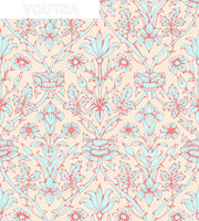Pink and Blue Trumpet Blooms Wallpaper – Elegant Clay Coated Design