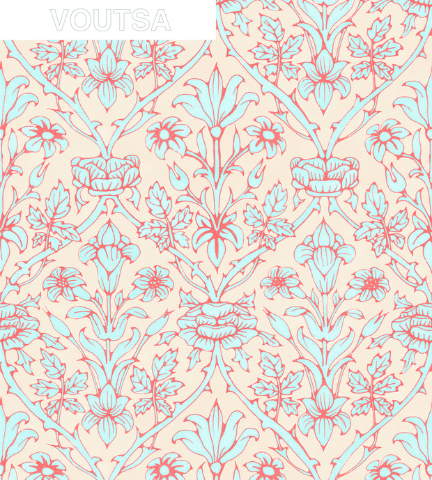 Pink and Blue Trumpet Blooms Wallpaper – Elegant Clay Coated Design
