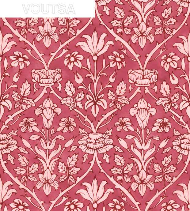 Red and Pink Trumpet Blooms Wallpaper – Elegant Clay Coated Design
