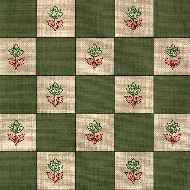 Natural/Green – Indian Checks Fabric | 82% Vis 18%Lin by the Yard | Supply Showroom
