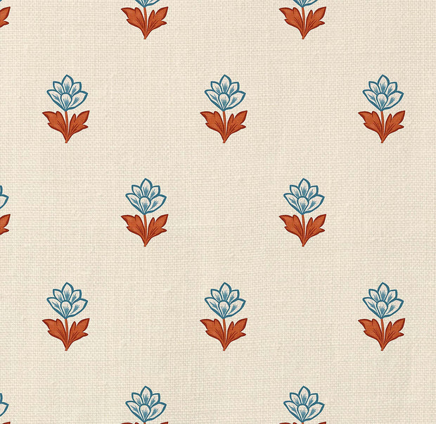 Blue and Brown – Indian Tulips Fabric | 100% Linen by the Yard | Supply Showroom