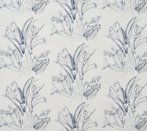 Cobalt - F | Blueprint Flower Cobalt Fabric by the Yard | Natural Linen/Cotton