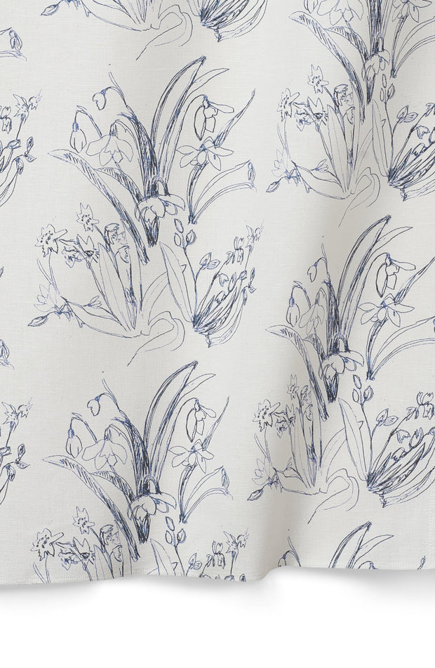 Cobalt - F | Blueprint Flower Cobalt Fabric by the Yard | Natural Linen/Cotton