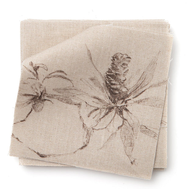 Sepia Coastal Banksia Fabric – 100% Linen, 59" Width, 56" x 27.6" Repeat
