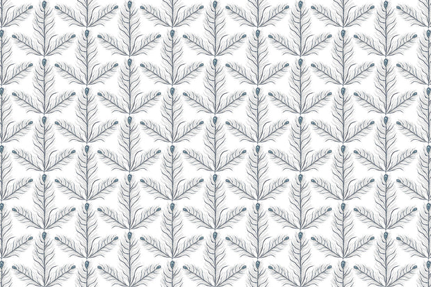 Indigo on Heavy Oyster Feather Fern Fabric – 53" Linen, Sold by the Yard