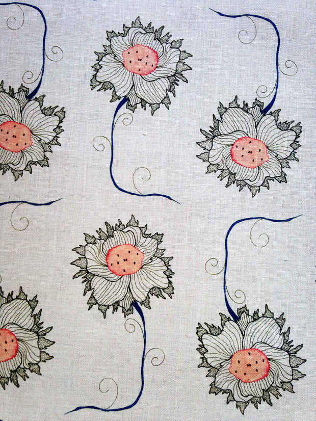 Apricot/Blue on Natural Melon Flower Fabric – 54" Wide | Supply Showroom