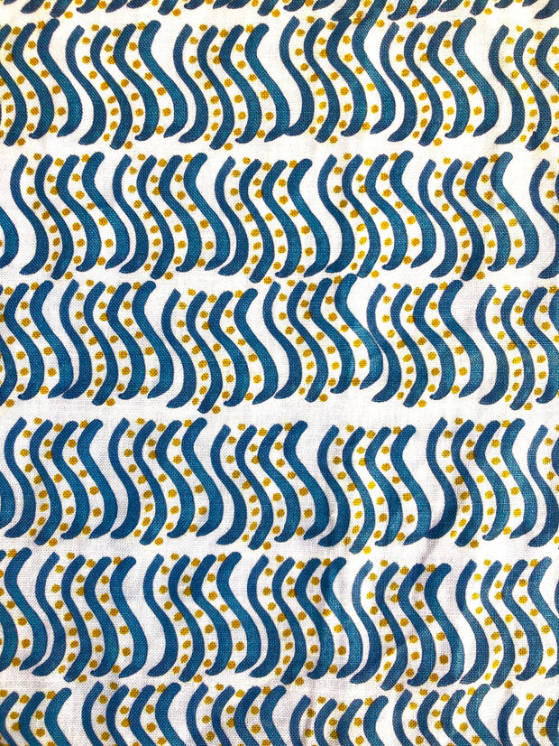 Blue and Amber Ripple Linen Fabric - 133cm Width, 64cm x 38cm Repeat | SupplyShowroom